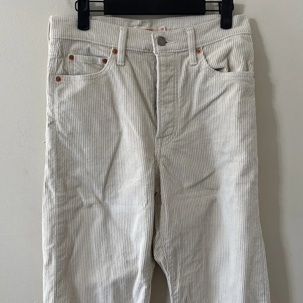 Levi’s Ribcage Straight Ankle High Rise Corduroy Pant Cream Size 28 - Picture 3 of 12